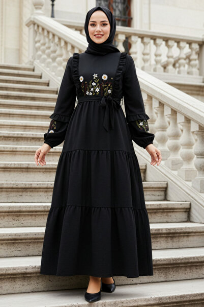 N.S NEVA STYLE Patterned Black Hijab Dress 10327S