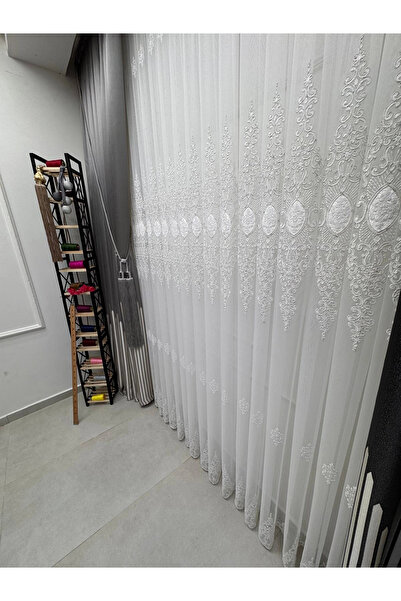 NİVEMESHOME Κουρτίνα από τούλι μπαμπού με πιέτες BELYA APLİK4 ΑΣΗΜΙ 1/3