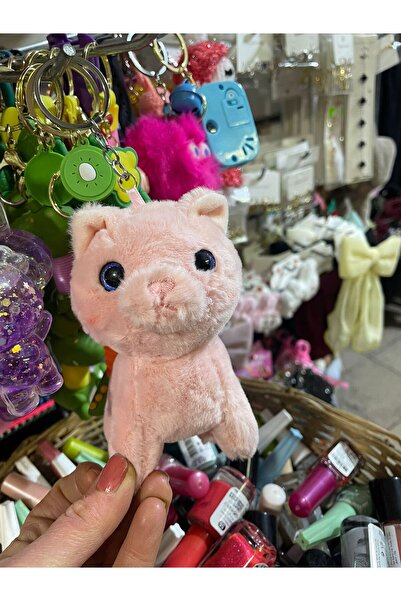 Tasarım Pembe Peluş Kedili Anahtarlık