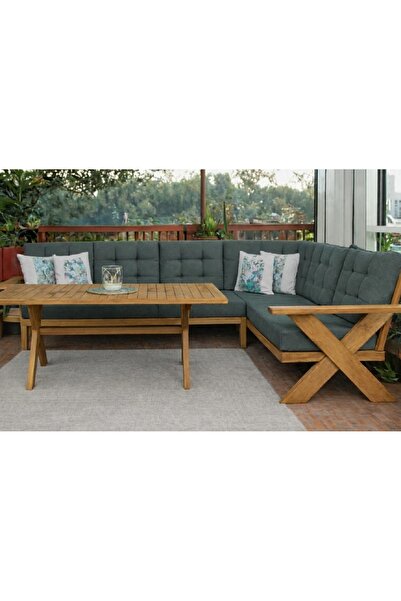 zerkaconcept Berlin Masif Ahşap Bahçe Balkon Köşe Koltuk ve Masa Takımı Kesta...