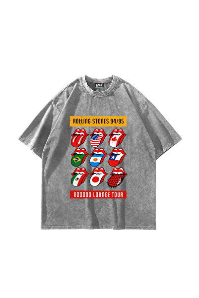 Sekizbiraltı Rolling Stones Tour Printed Oversize Unisex Washable White Tshirt