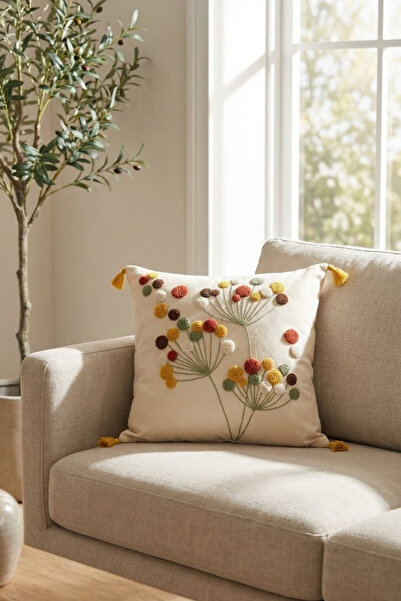 Valmia Home Husă de pernă decorativă Buldan cu model păpădie, din bumbac cu c...