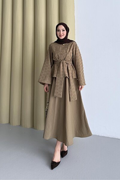 Rimel Moda Halka Desen Takım Olive