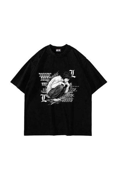 Sekizbiraltı Death Note Printed Oversize Unisex Black Tshirt