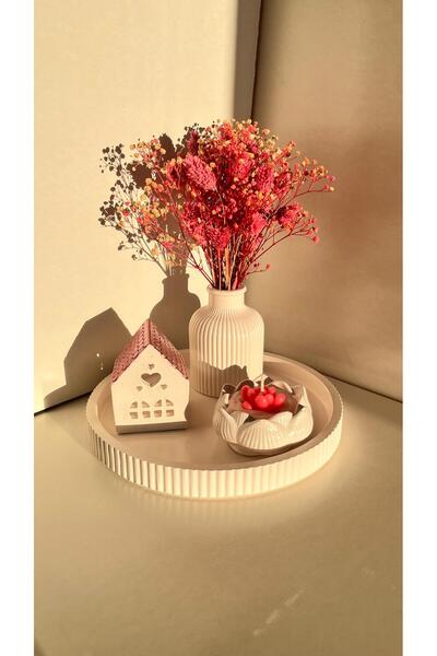 Arzu Evcimik Pembe çiçekli dekoratif mum seti