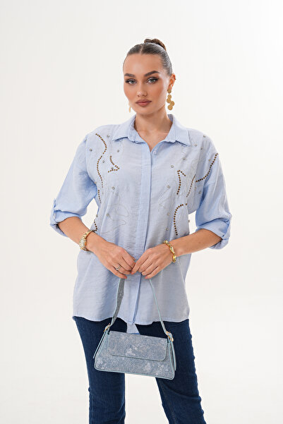 ZENA BY ÇETİN LEVENT Diamond Stone Embellished Look Casual Loose Cut Women's ...