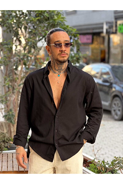 manch collection Oversize Fresh Linen Shirt Black