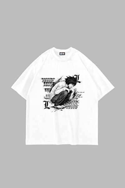 Sekizbiraltı Death Note Printed Oversize Unisex White Tshirt