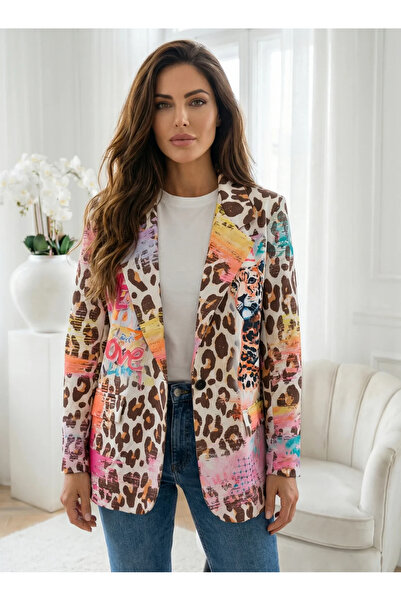 UniqueStore.ro Jacket with artistic print and leopard details