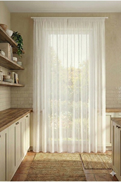 Miabella Home White Tulle Curtain, Curtain Rail Compatible Living Room Curtain, Single Piece Tulle Curtain, Plain Design