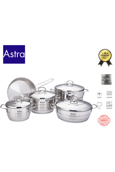 Astra طقم من 9 قطع من الفولاذ المقاوم للصدأ HM 100