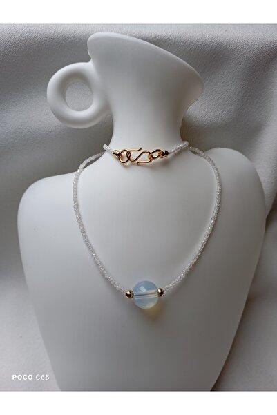 FARA Colier cu Opalit 14mm ci cubic zirconia 2mm