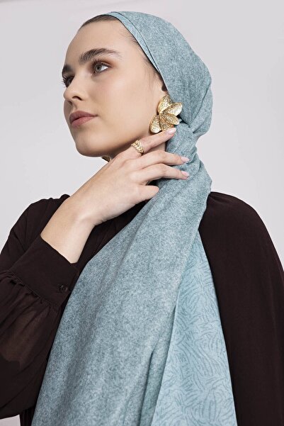 Ayshara Bengi Monogram Plain Patterned Double-Sided Shawl - Ocean Blue