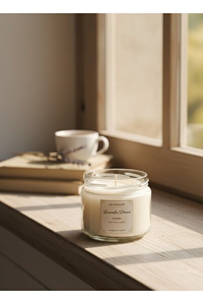 Lenaglow Lavender Dream Cam Kavanoz Mum – Lavanta Kokulu Soy Wax Candle – Rah...