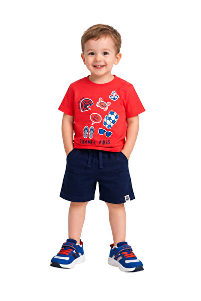 Victor and Jane Boys' 2pcs Summer Vibes Round Neck T-Shirt and Shorts Set