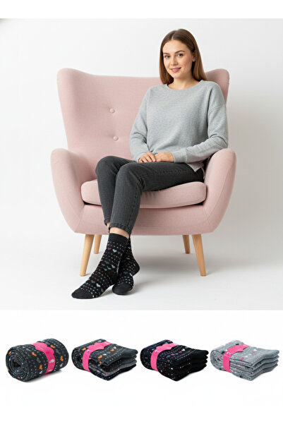 Oppland Women's Socks 4-Piece Cotton Knitted Ethnic Patterned Lycra Comfortab...