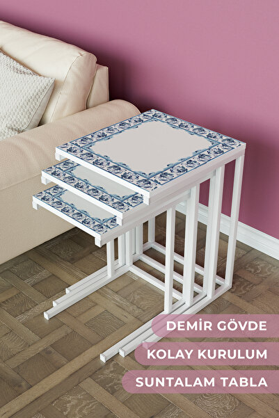 Hediyeler Kapında " Azura" 3'lü Metal Zigon Sehpa Takımı Metal Ayak Yan Sehpa...