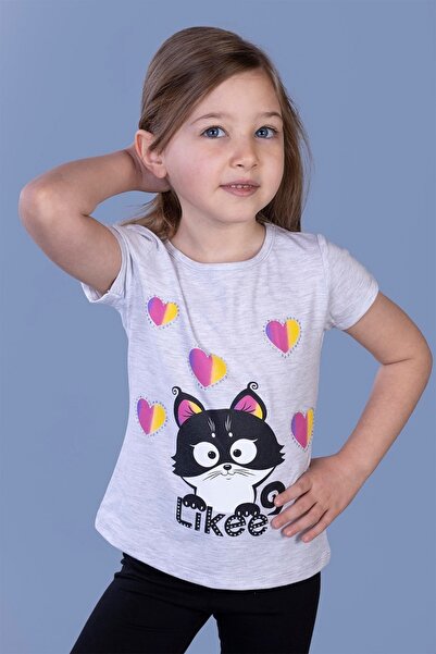 Toontoy Tricou cu mânecă scurtă pentru fete cu imprimeu guler rotund
