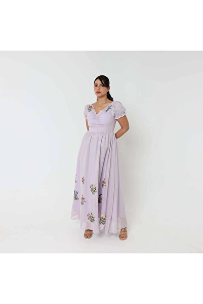 2TRENDY Purple dress embroidered with flowers