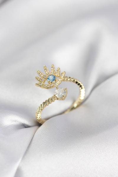 callerrons accessories Gold Color Eye Model Zircon Stone Women's Ring - Ebj26...