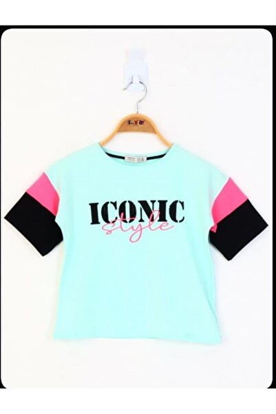 Toontoy Tricou cu mânecă scurtă pentru fete, cu imprimeu și decolteu tip bici...