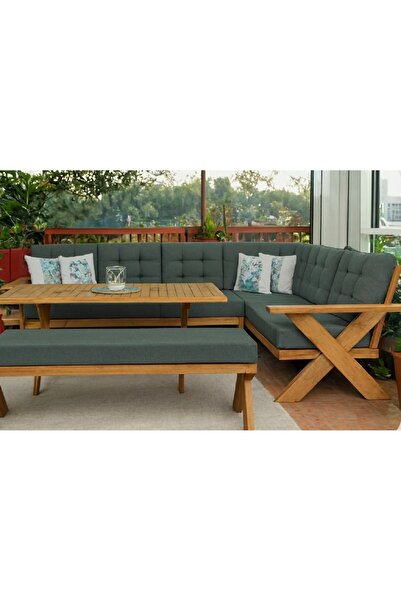 zerkaconcept Berlin Masif Ahşap Bahçe Balkon Köşe Koltuk Benchli Masa Takımı ...