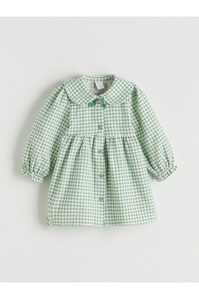 LC Waikiki Giyçık Store Den Ecru Peter Pan collar Plaid Baby Girl Gabardine D...