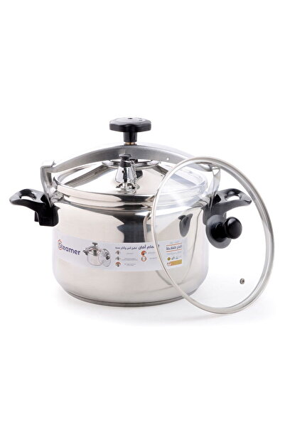 STEAMER Steel pressure cooker, 15 liters, with a mesh grille and a glass lid