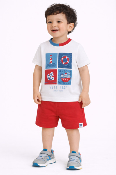 Victor and Jane Boys' 2pcs Cute Nautical Print Round Neck T-Shirt and Shorts Set