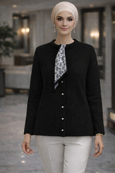 AVSARWEAR Women's Scarf Detailed Soft Textured Angora Look Knitwear Cardigan