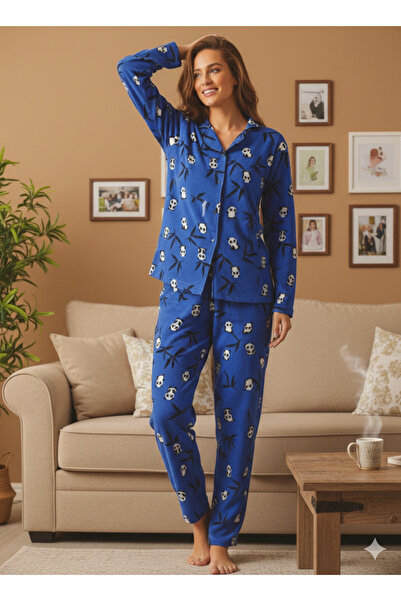 CALİA Women's Front Buttoned Long Sleeve Fleece Plush Winter Warm Pajamas Set