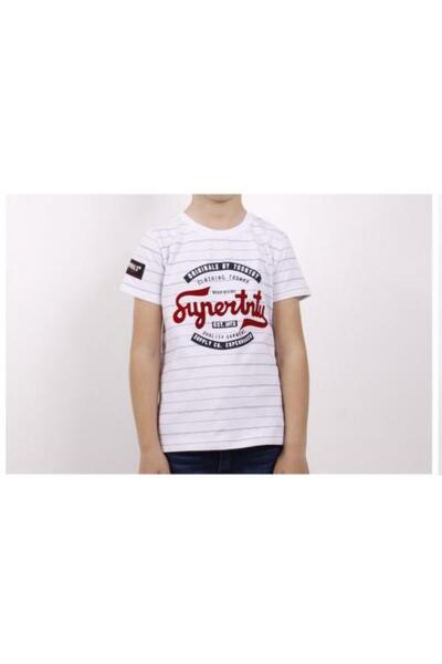 Toontoy Μπλουζάκι για αγόρια με στάμπα, κοντό μανίκι, ριγέ, με σχισμή