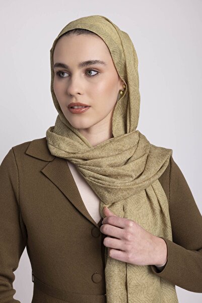 Ayshara Bengi Monogram Plain Patterned Double-Sided Shawl - Pale Dark Yellow