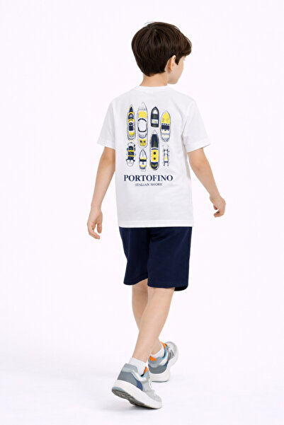 Victor and Jane Boys Portofino Surfboard Printed T-Shirt & Navy Shorts Set