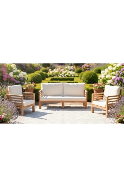 zerkaconcept Valeri Masif Ahşap Bahçe Balkon Koltuk Takımı Kestane Ağacı 1 ad...