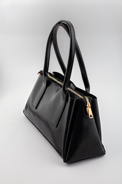 LİZZY BAG Kadın Siyah Rugan 3 Gözlü Fermuar ve Mıknatıs Kapamalı El,Kol,Omuz ...