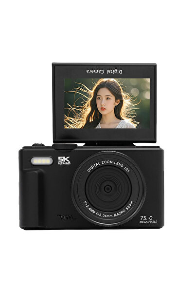 TECHNOMEN 75MP Dijital Kamera 5K Ultra HD Video | 18X Zoom, Flip Ekran, WiFi,...