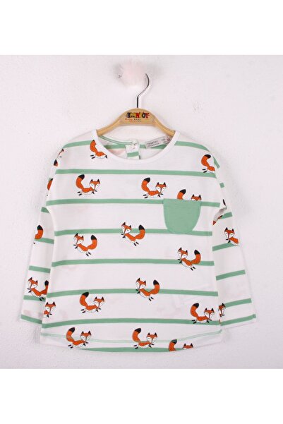 Toontoy Baby Girl Printed Crew Neck Long Sleeve Striped T-Shirt