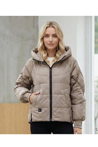 OEM Women's Beige Quilted Jacket with Hood