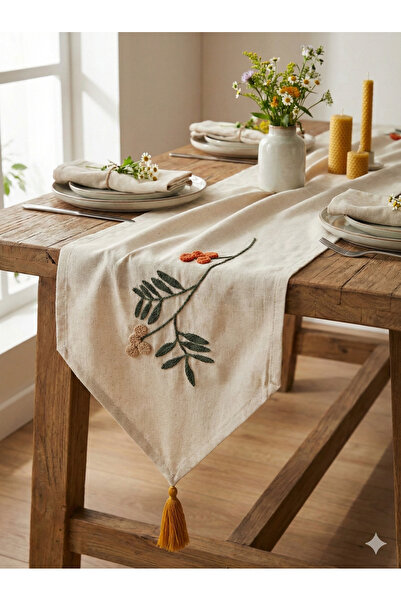 BUGİ HOME COLLECTİON Punch Embroidered Linen Decorative Vintage Bohemian 140X...