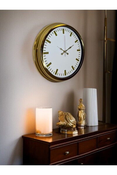 Cetiner Group Gold & White Luxury Design 40 cm Gold Metal Wall Clock