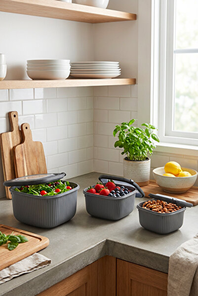 Homekolik Set of 3 Square Gray Storage Containers – (1750 1050 600) – Suitabl...