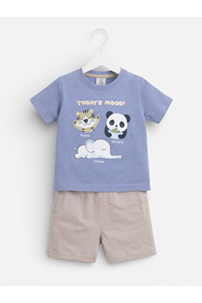 Victor and Jane Boys' 2pcs Cute Animal Print Round Neck T-Shirt and Shorts Set