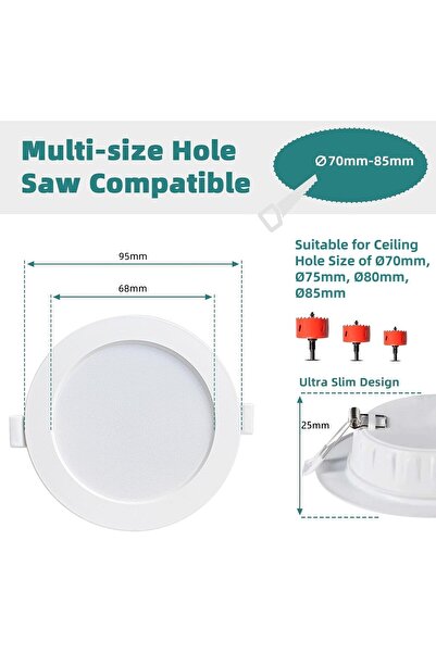 Generic LED Recessed Downlights, 7W 420LM White