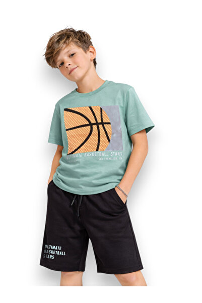 Victor and Jane Boys Basketball Graphic T-Shirt & Black Shorts Set