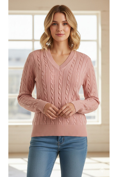 youknitwear you Riviera 100% Cotton V-Neck Women's Sweater