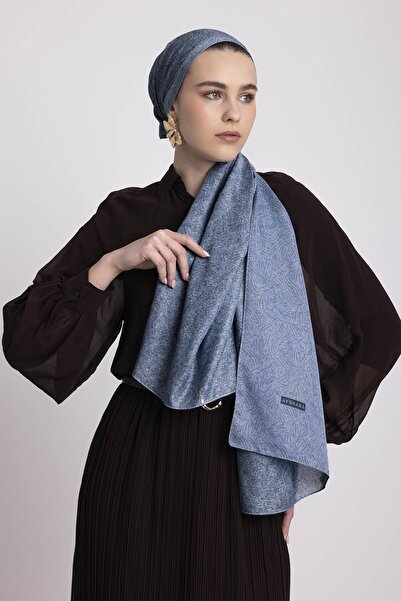 Ayshara Bengi Monogram Plain Patterned Double-Sided Shawl - Indigo Blue