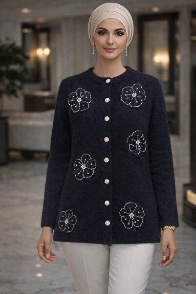 AVSARWEAR Women's Tulle Floral Detailed Soft Textured Angora Look Knitwear Ca...