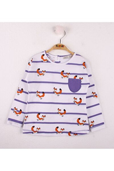 Toontoy Baby Girl Printed Crew Neck Long Sleeve Striped T-Shirt