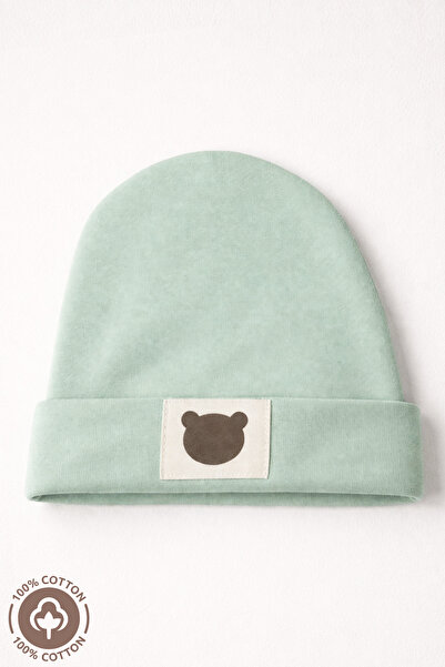 Miniel Unisex Baby Beanie with Arma Detail and Teddy Bear, Combed Organic Cot...